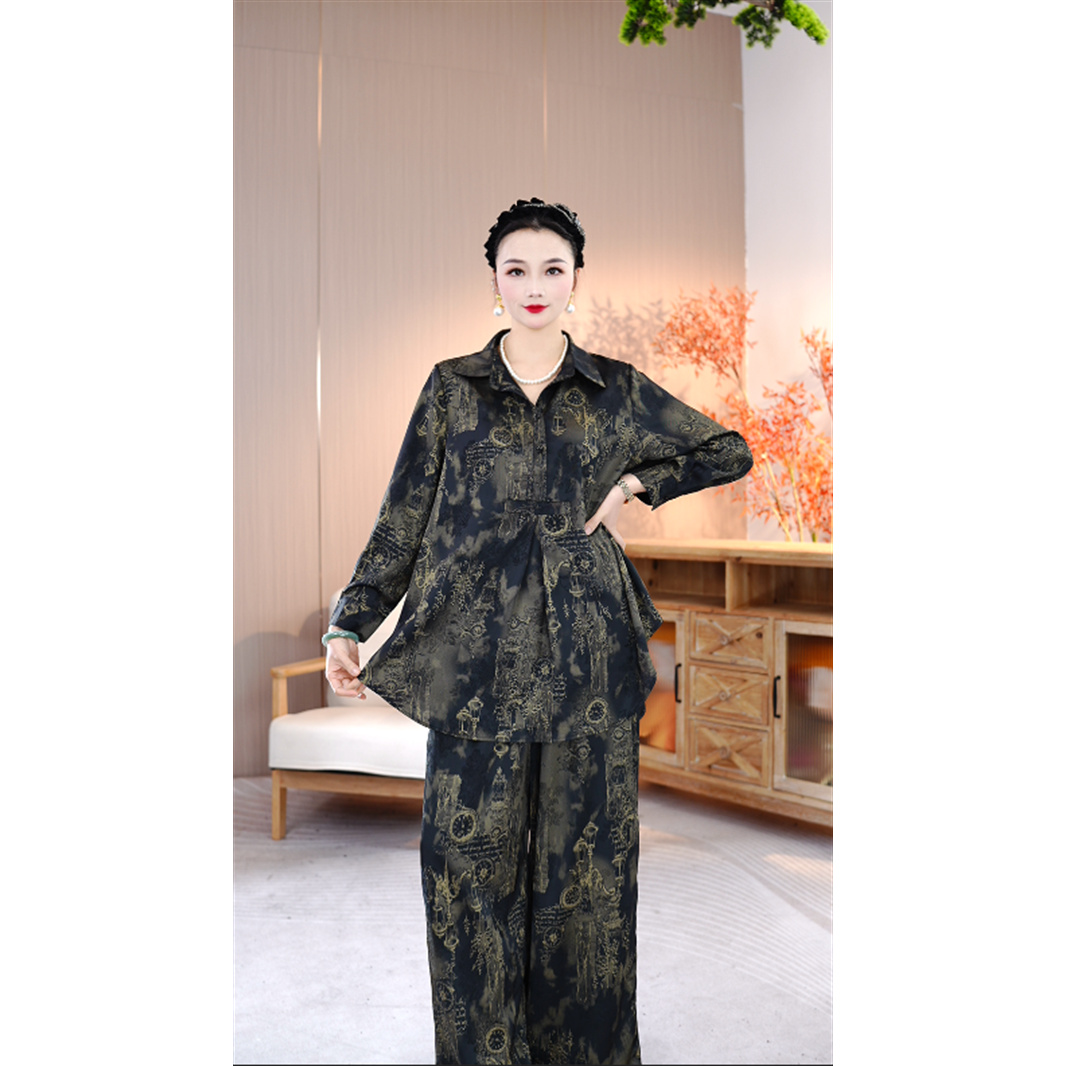 春夏新款高奢套装丨恬淡丨端庄宽松提花减龄长袖洋气高级两件套-