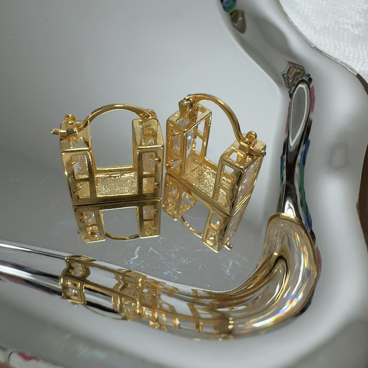 铜合金锆石耳饰 欧美时尚方糖设计感气质百搭耳环