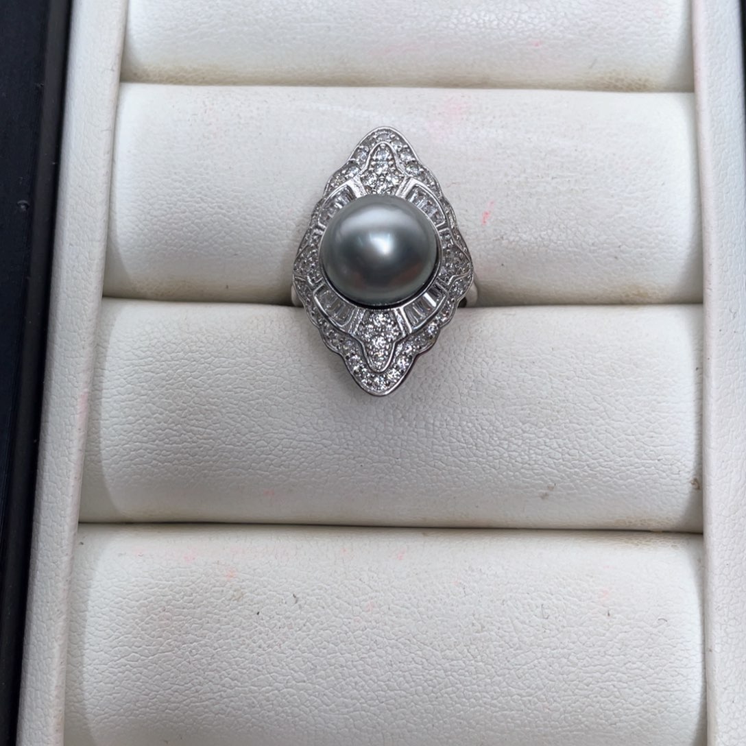 银S925镶嵌戒圈海水珍珠