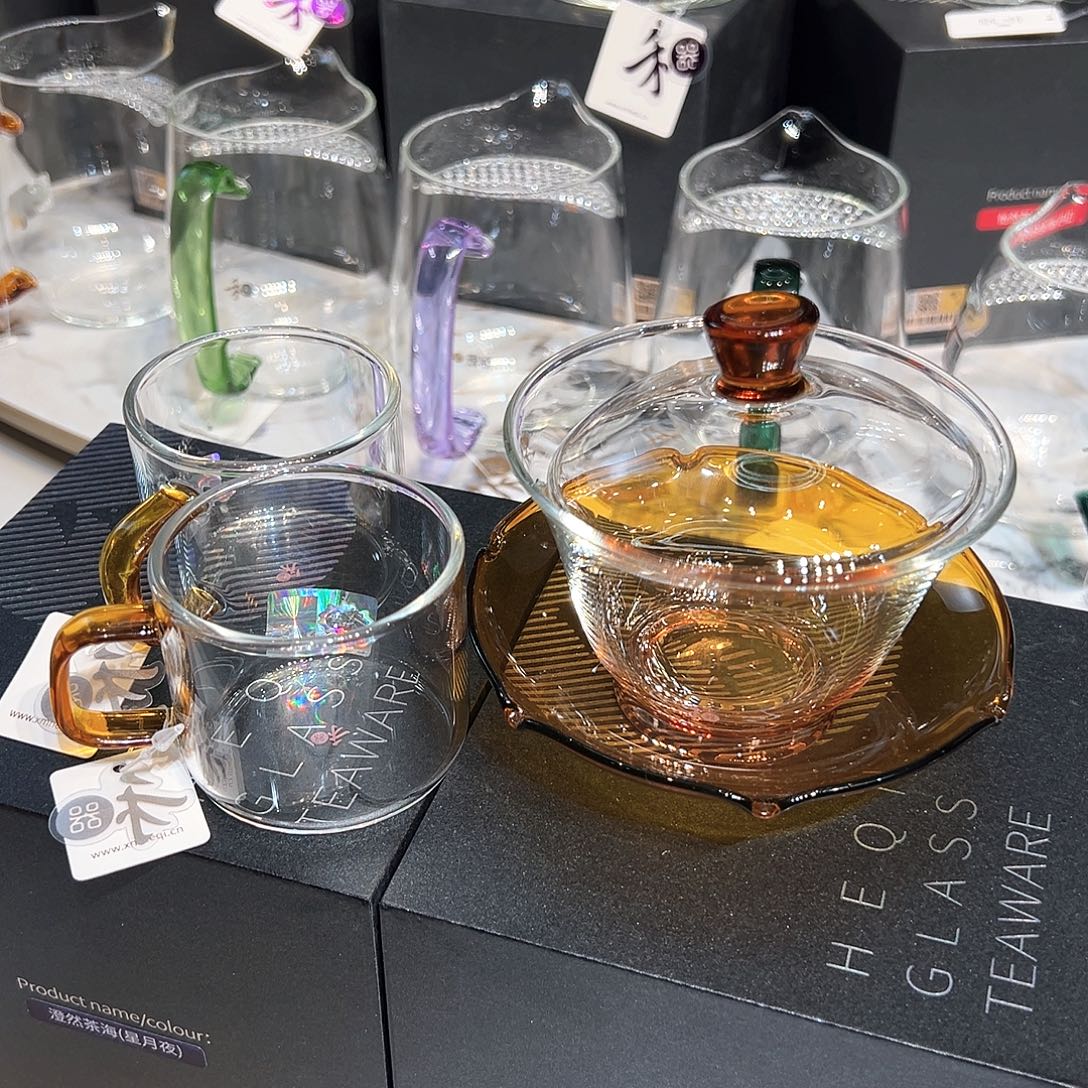 影***儿禾器荷叶盖碗琥珀加青禾对杯