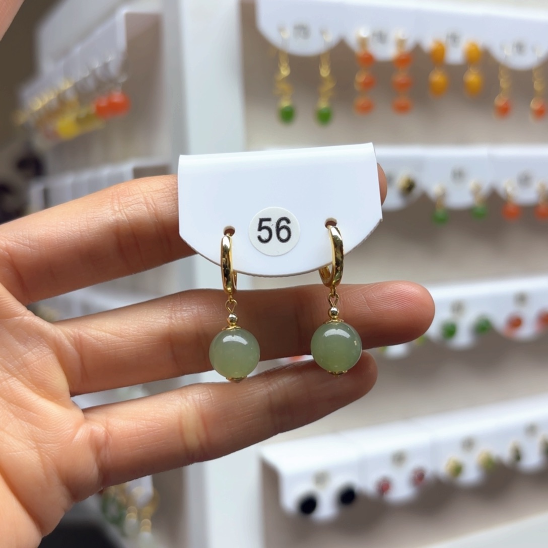 和田玉耳饰银S925镶嵌2