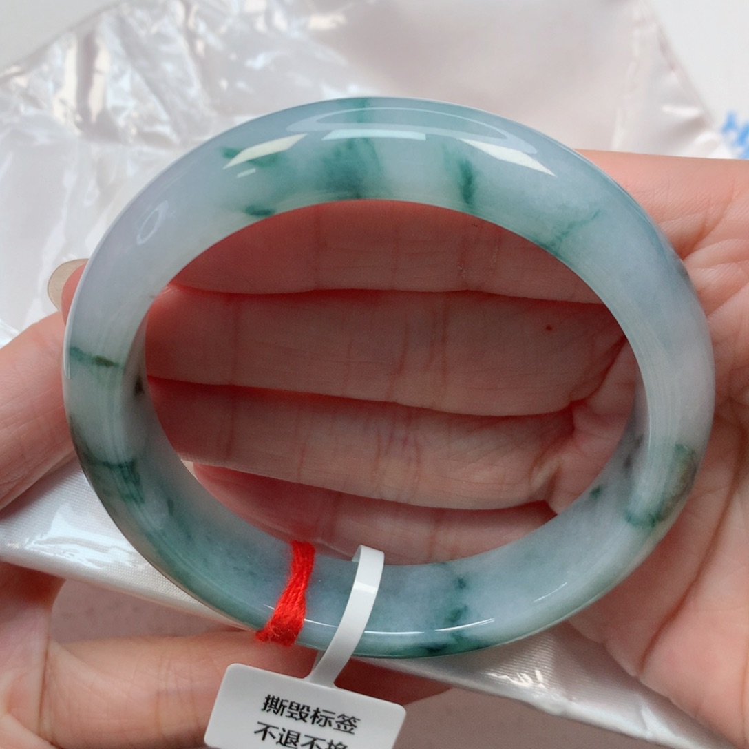 翡翠手镯未镶嵌59.6圈 蓝底飘蓝花 水墨画艺术 推荐