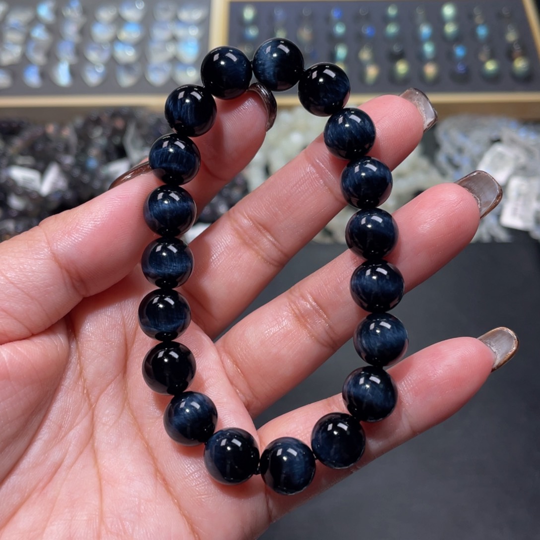 木变石（虎睛石）手链未镶嵌G***?蓝虎眼石手链10.2mm