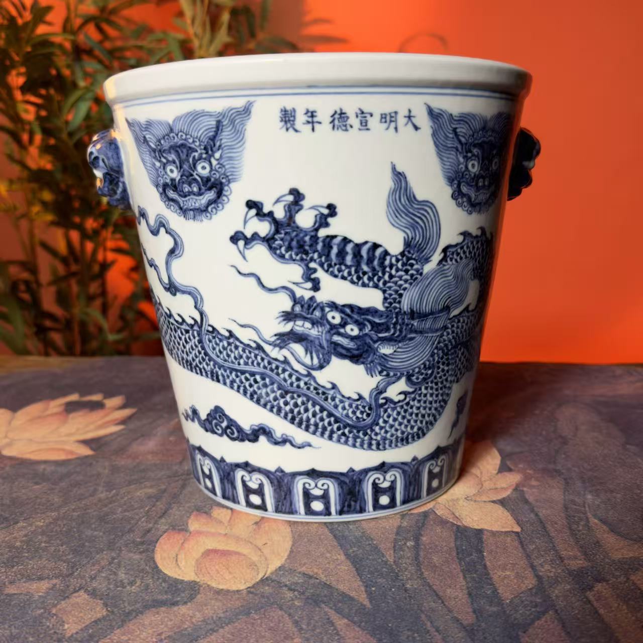 仿古青花复古云龙大冰桶工艺品水桶陶瓷家用摆件