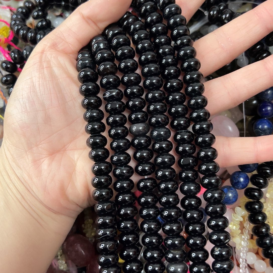 玛瑙/玉髓未镶嵌珠宝半成品，卡10黑玛瑙算盘一条