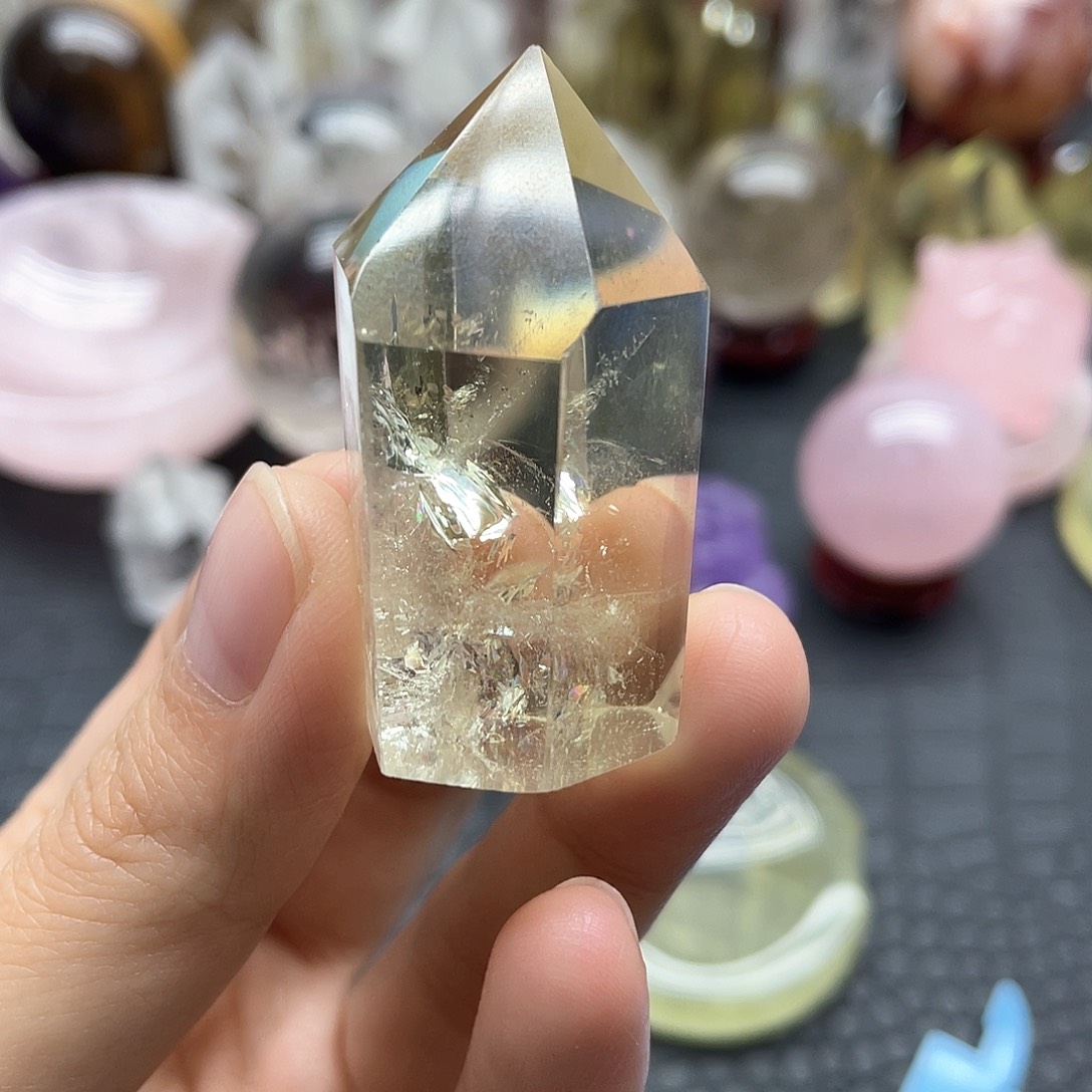 水晶未镶嵌珠宝半成品12黄水晶柱无裂