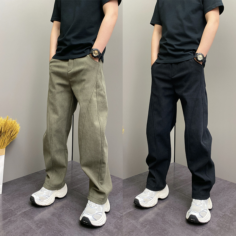 2025冬季加绒宽松条绒休闲裤男松紧腰抽绳直筒长裤时尚弯刀运动裤