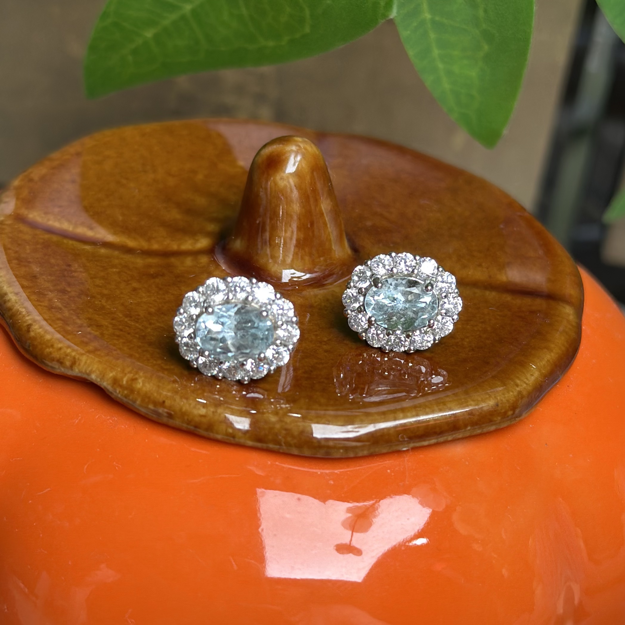 【640】天然海蓝宝耳钉 单颗一克拉