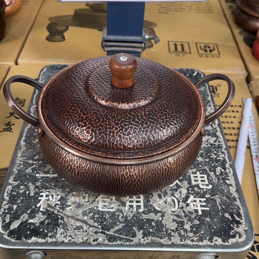 铜24cm复古电磁炉木盖浅汤锅