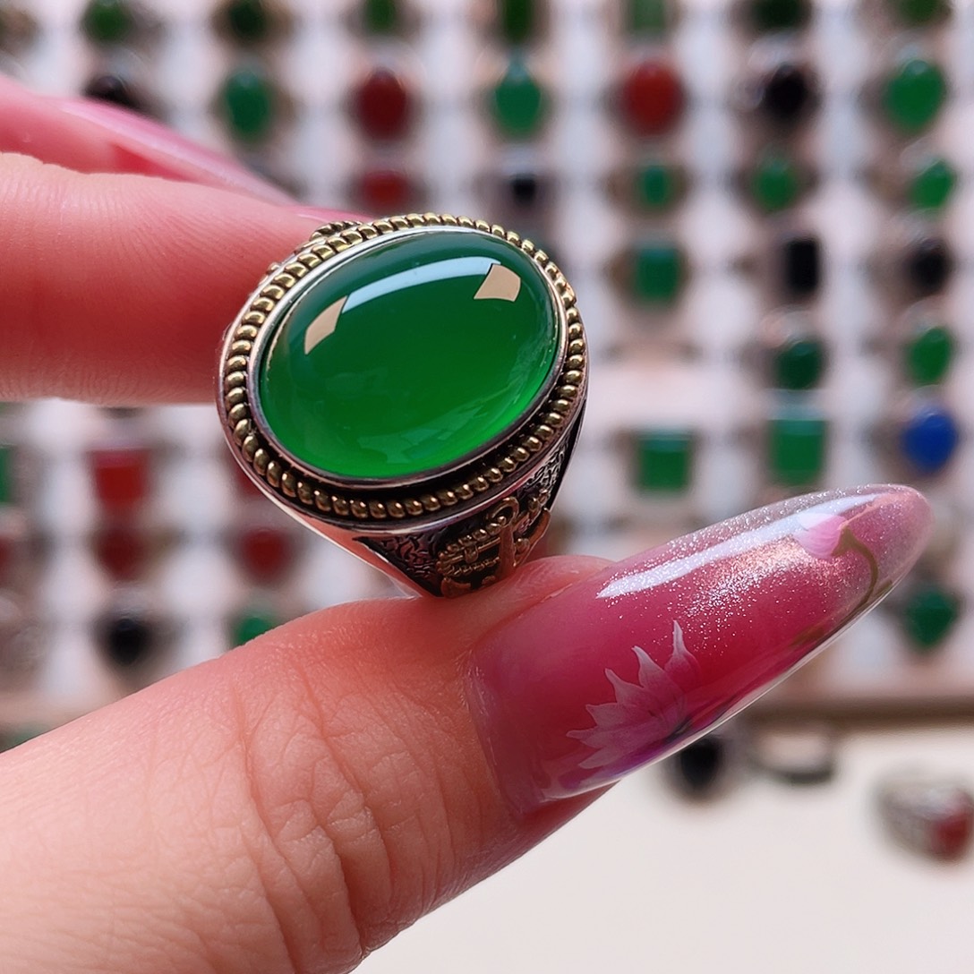 玛瑙/玉髓戒指银S925镶嵌