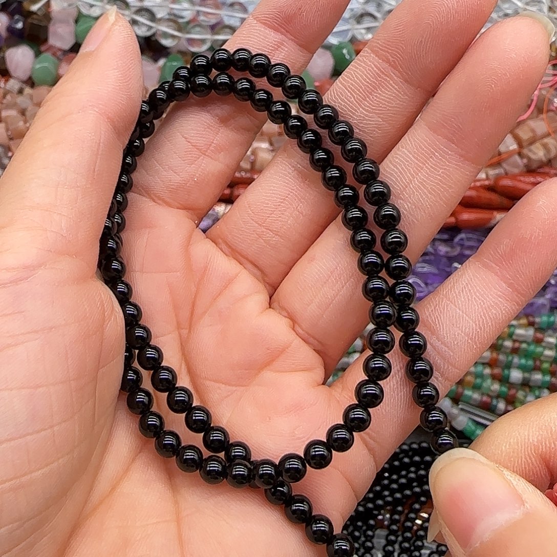 玛瑙/玉髓合金珠宝半成品黑玛瑙4mm一条