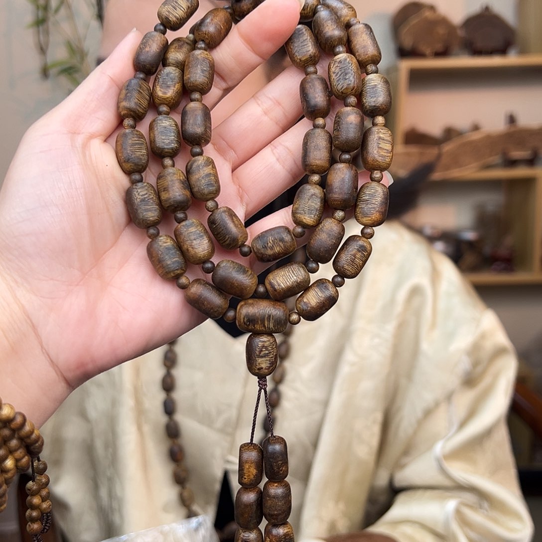 沉香手串海南老白奇金丝红油天然留疤珠多圈一条078➕36克➕