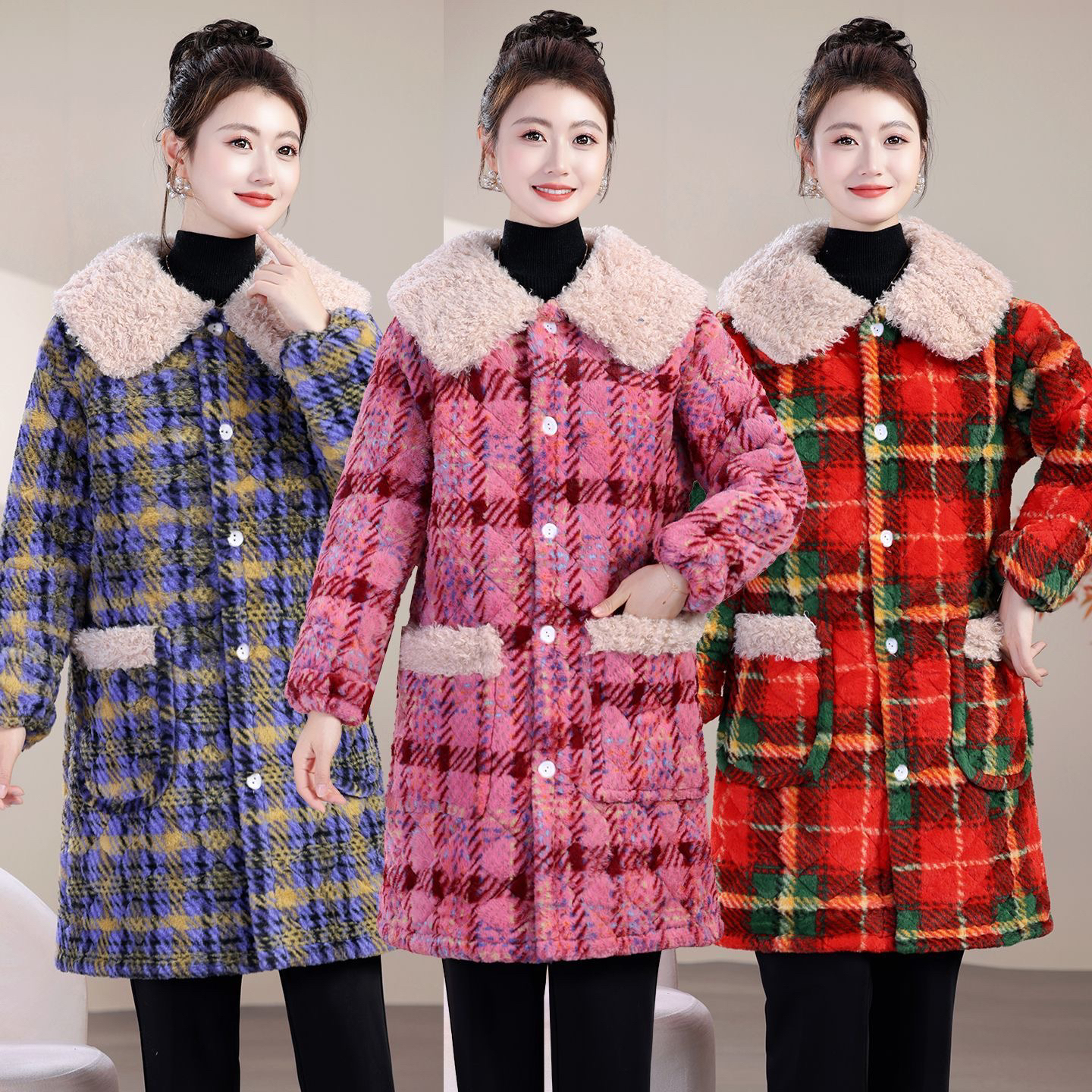 2025冬季新款保暖罩衣长袖外套女大人四川省服加绒加厚夹棉外穿