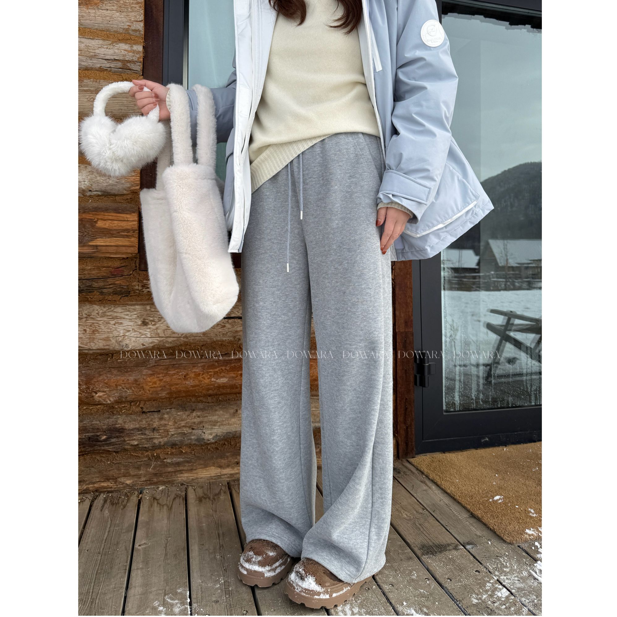 大婉酱微胖定制【云朵哲学】冬慵懒风百搭加绒高腰直筒休闲裤 1087D