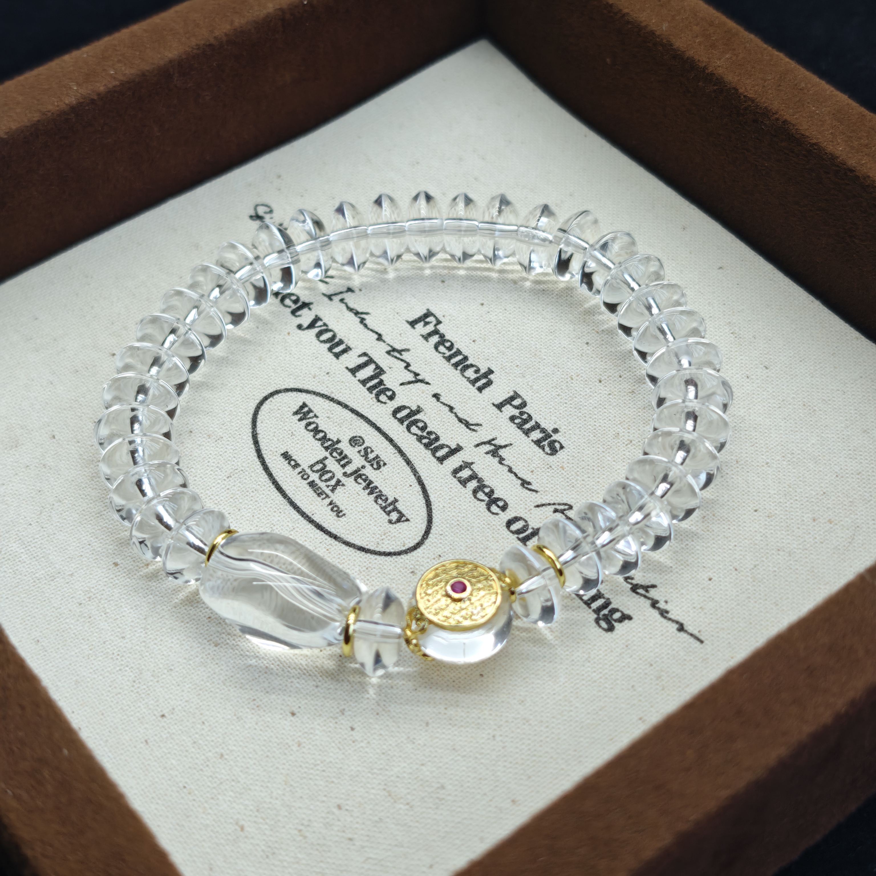 天然白水晶飞碟珠随形古钱币原创设计款手链轻奢精致简约百搭礼物