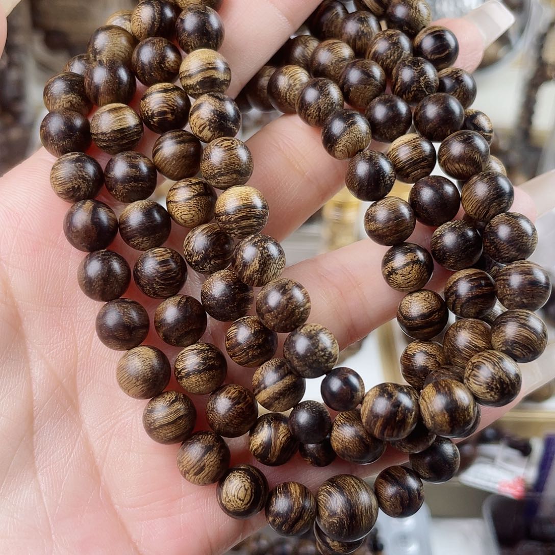 顺***便沉香手串越南芽庄老白棋窖藏古董玉化瘤疤虎斑0.8×108