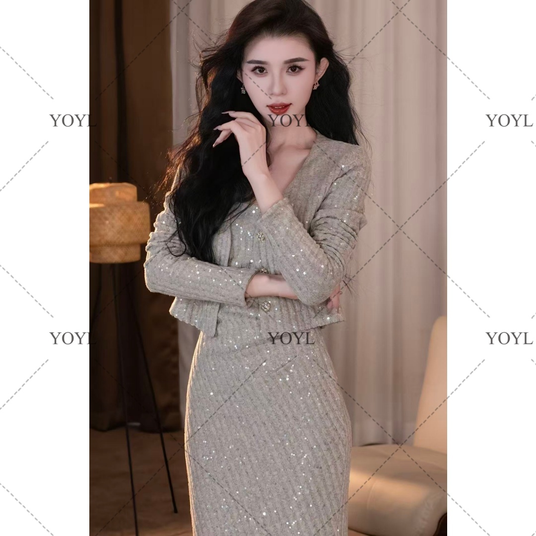 【yola】星尘秋季新款气质显瘦两件套鱼尾连衣裙-YL11872