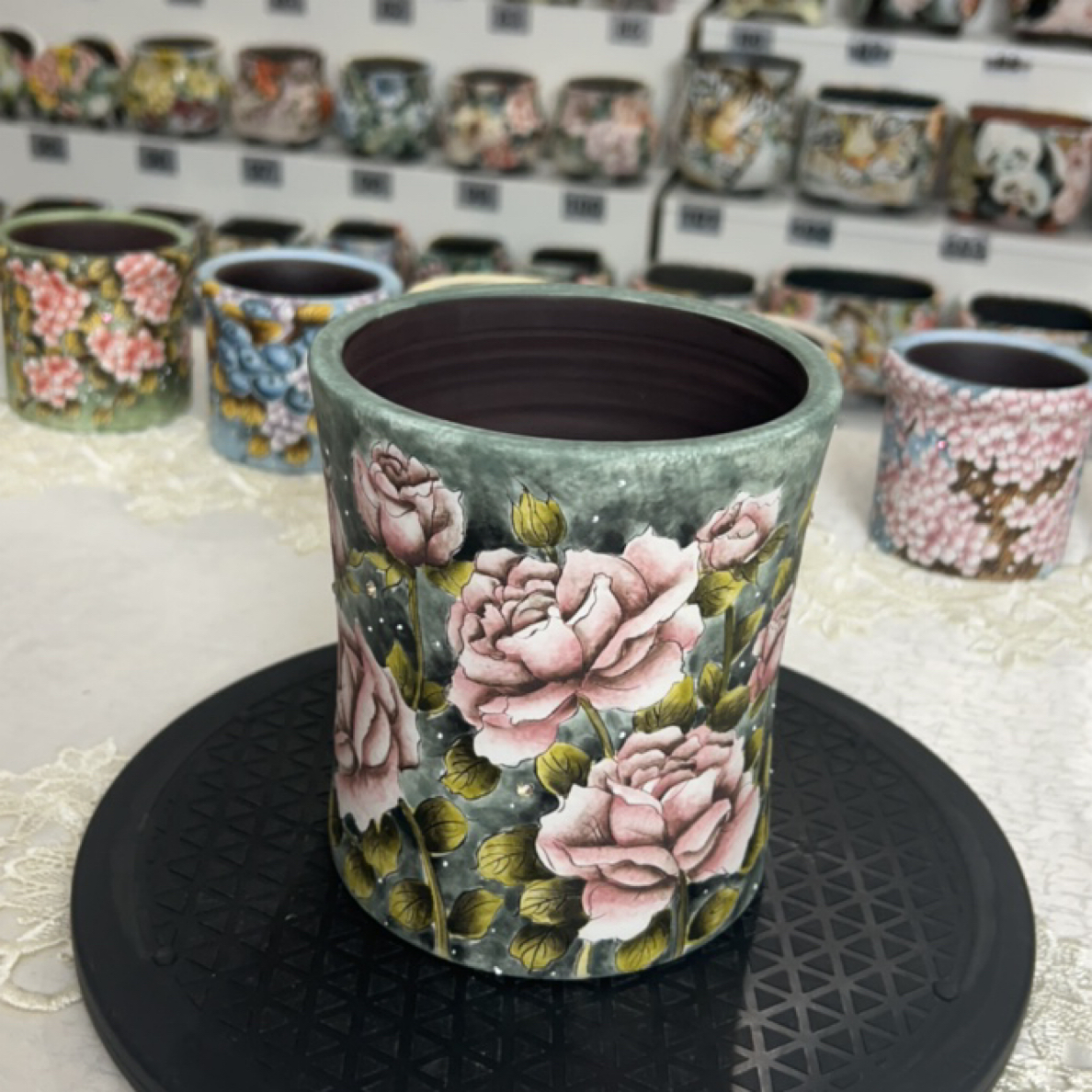 精品手绘陶瓷花盆口13.2高16.8