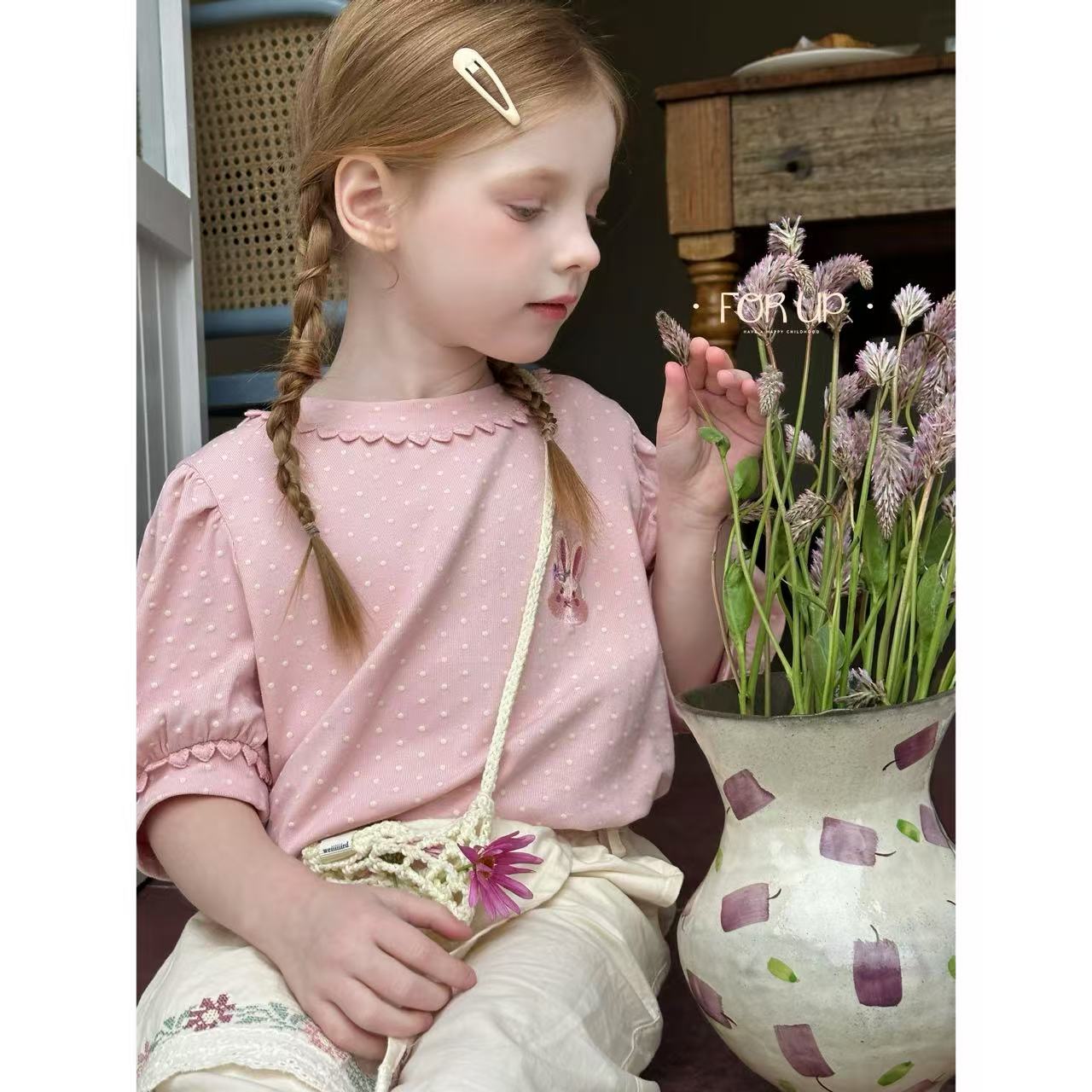 【现货】252-FU-85058多色法式希娅小兔爱心花边上衣