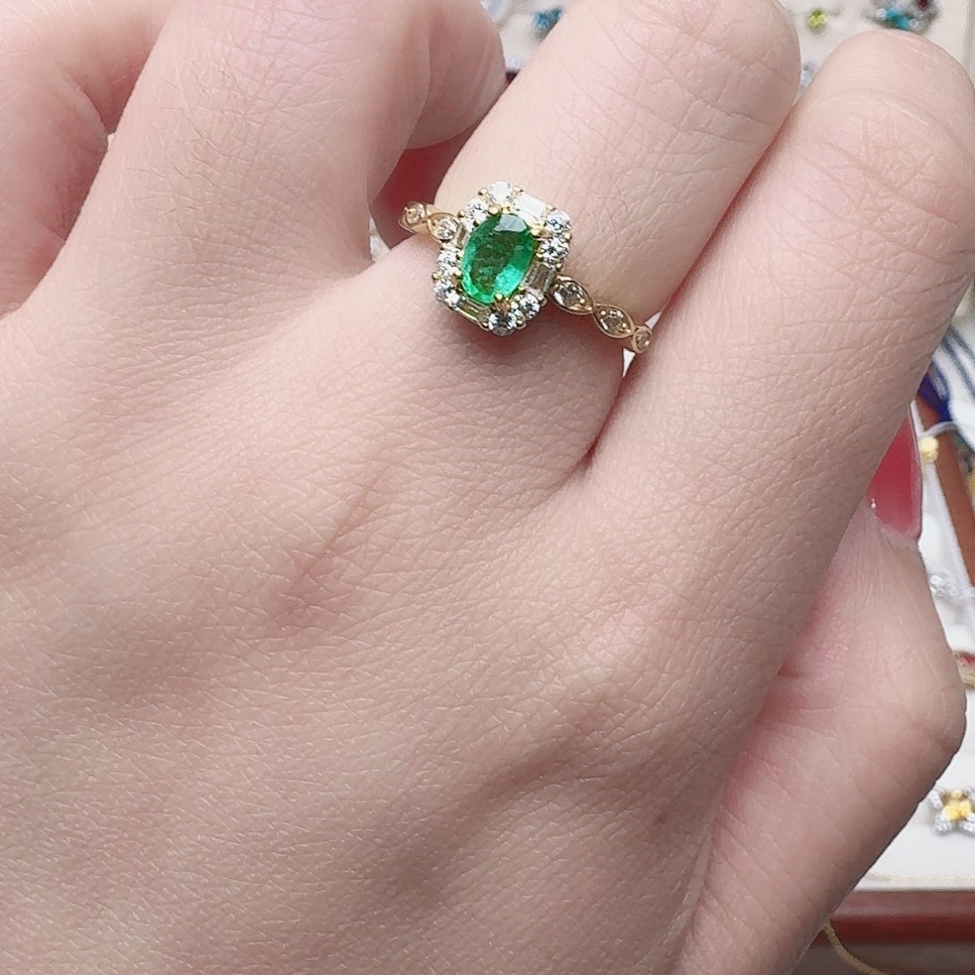 祖母绿戒指银S925镶嵌