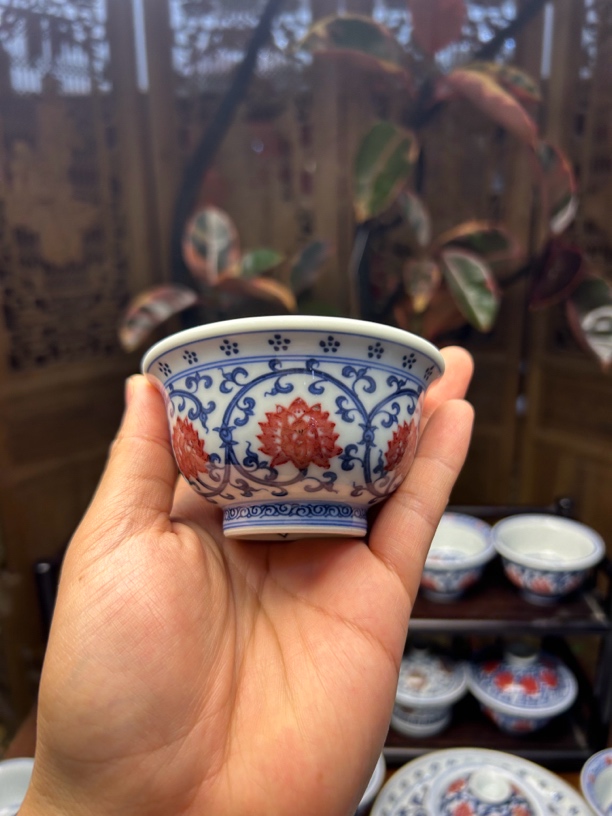 永乐压手杯双花头内绘