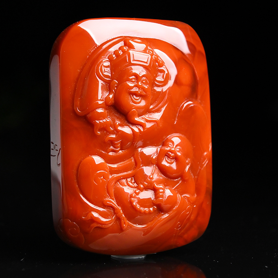 天然收藏级满色满肉方牌财弥雕刻件吊坠