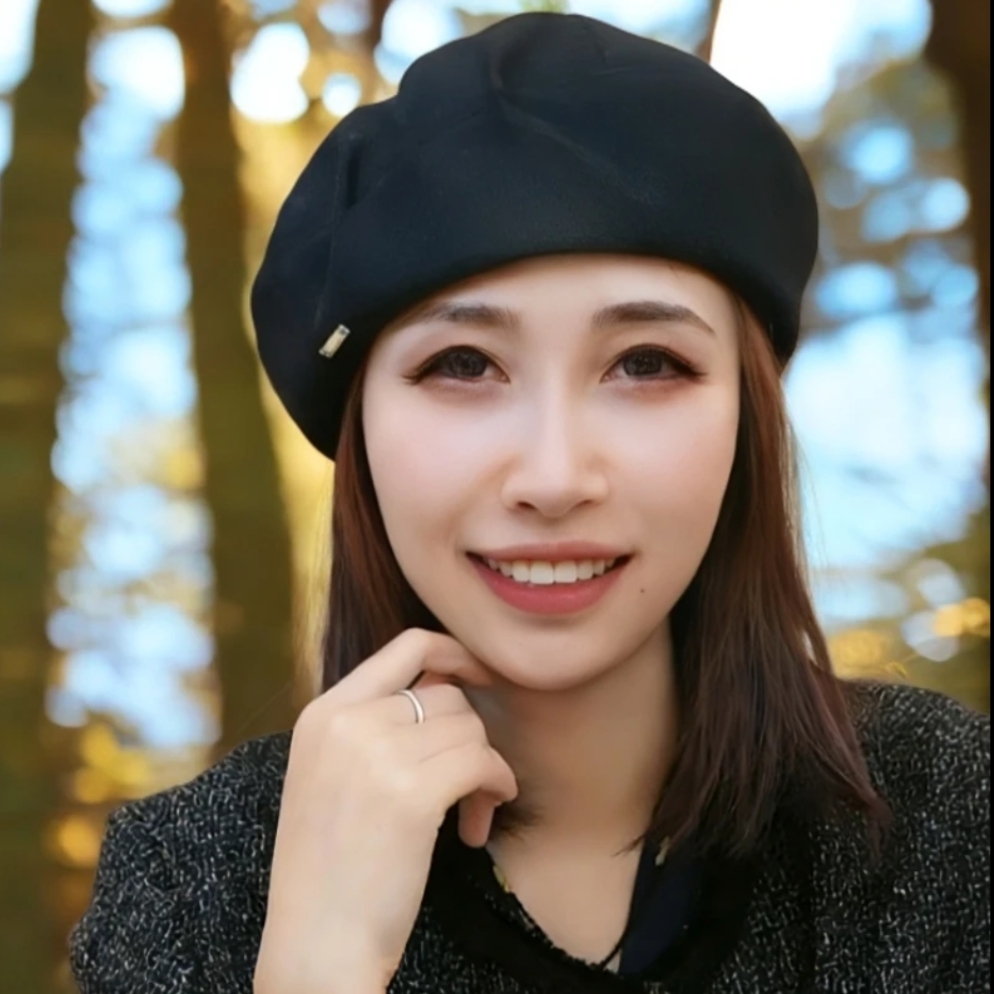 2秋冬女羊毛护耳柔软捏褶设计感小众网红轻奢优雅贝雷百搭极简风
