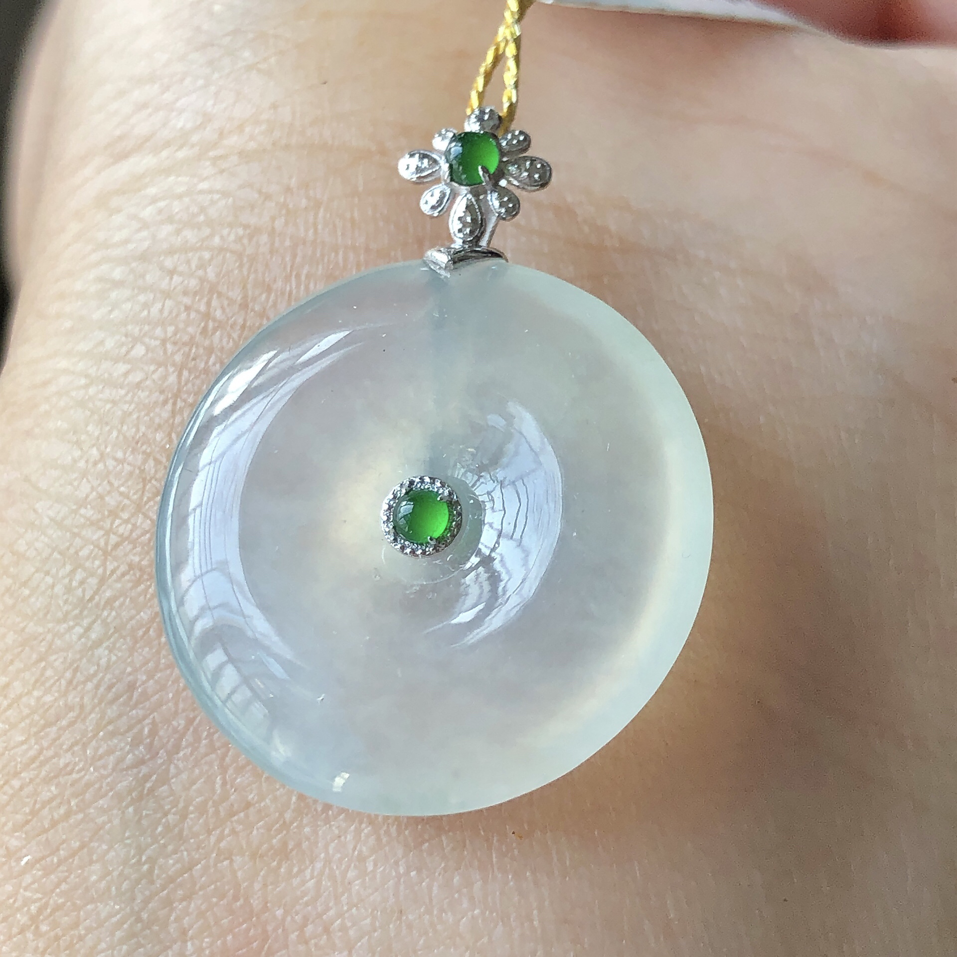 缅甸天然A货翡翠18k金镶嵌老坑冰种平安扣吊坠27.5/21/4.7