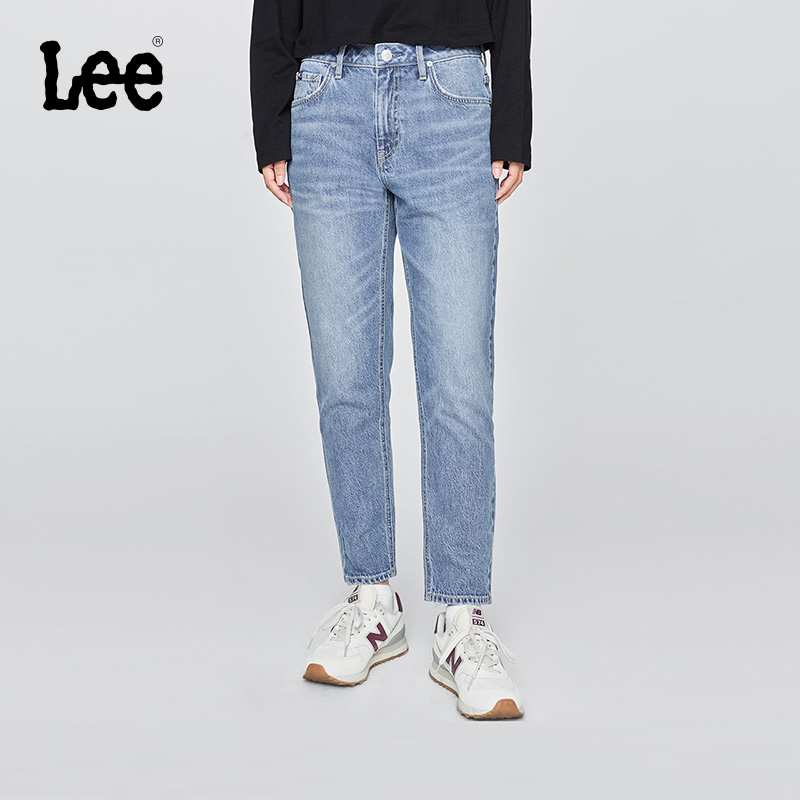 【张凌赫代言】Lee25早秋413标准高腰小直脚中蓝色女牛仔裤潮