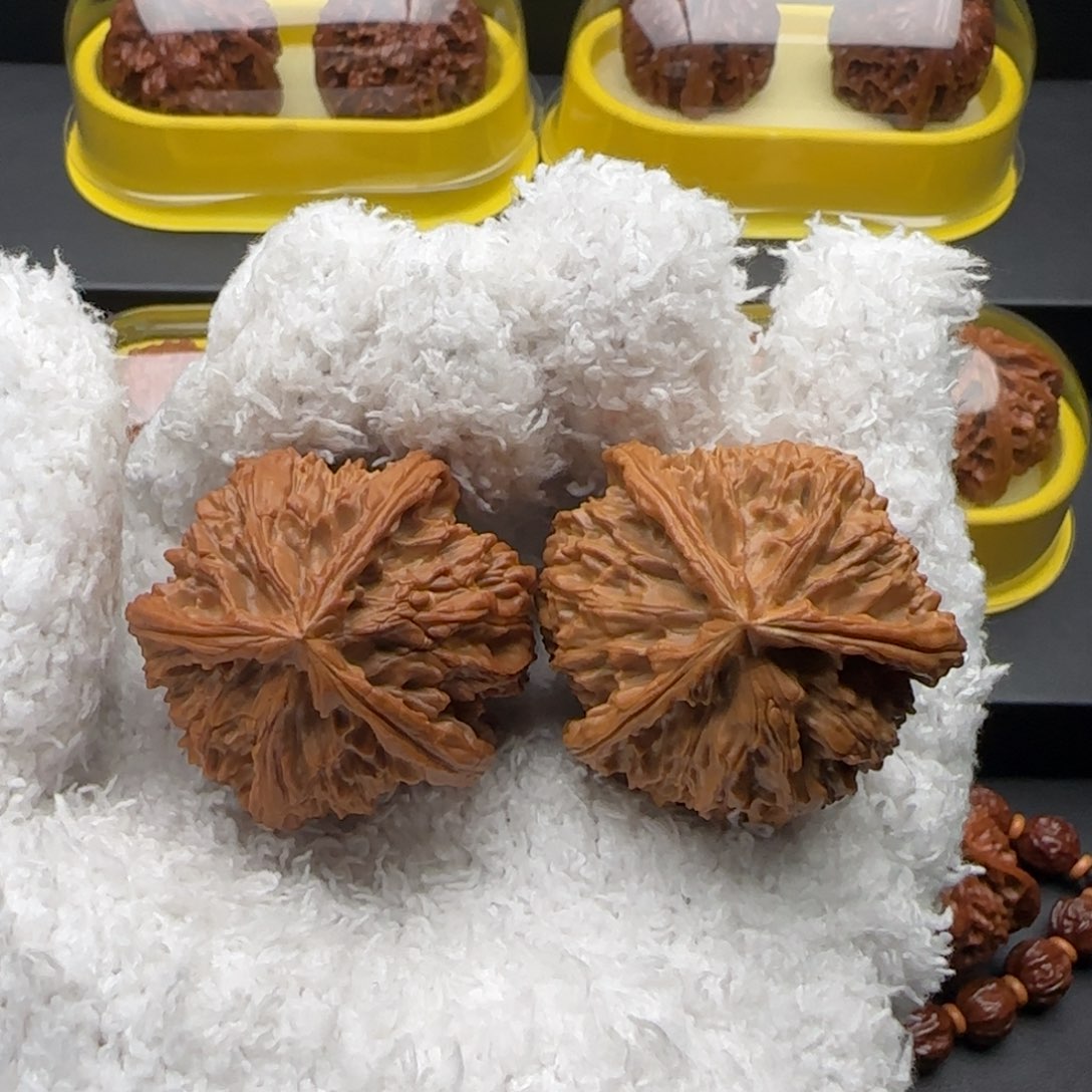 文玩核桃把件白狮子三棱41