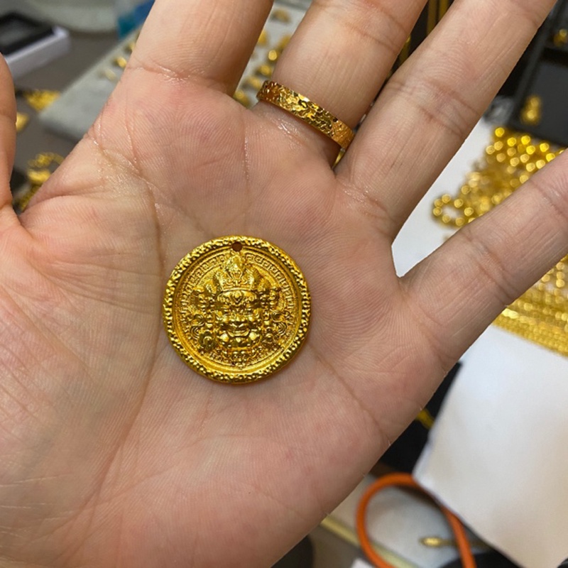 合金吊坠 合金吊坠项坠饰品挂坠古法金色黄财吊坠圆形加送吊坠绳