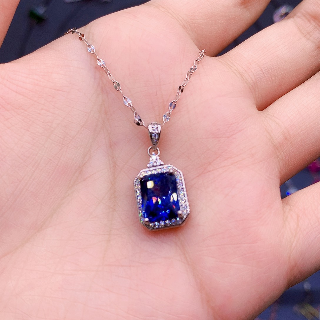 蓝宝石颈饰银S925镶嵌