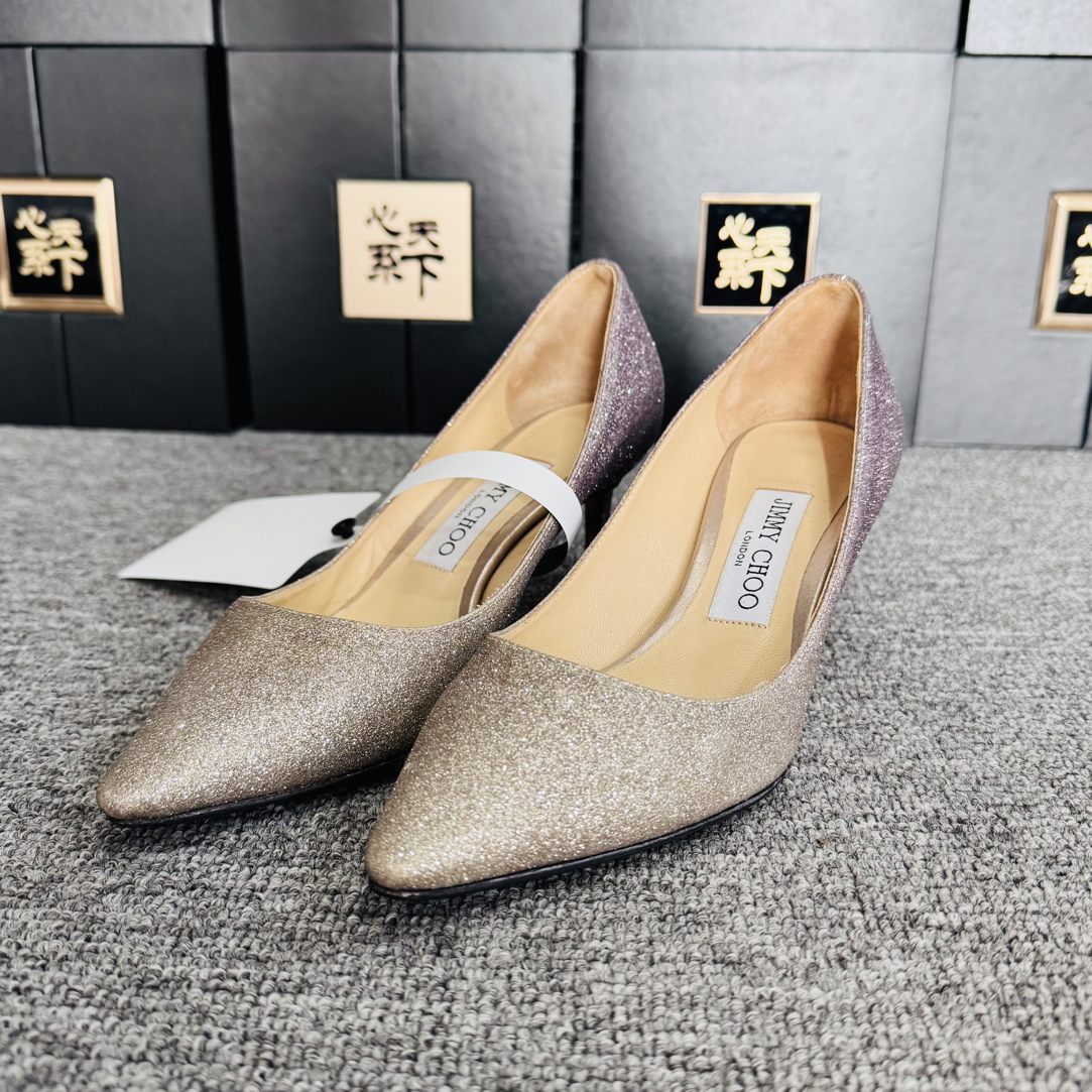 95新 JIMMY CHOO/吉米周 渐变闪粉高跟鞋35.5码ysc3216