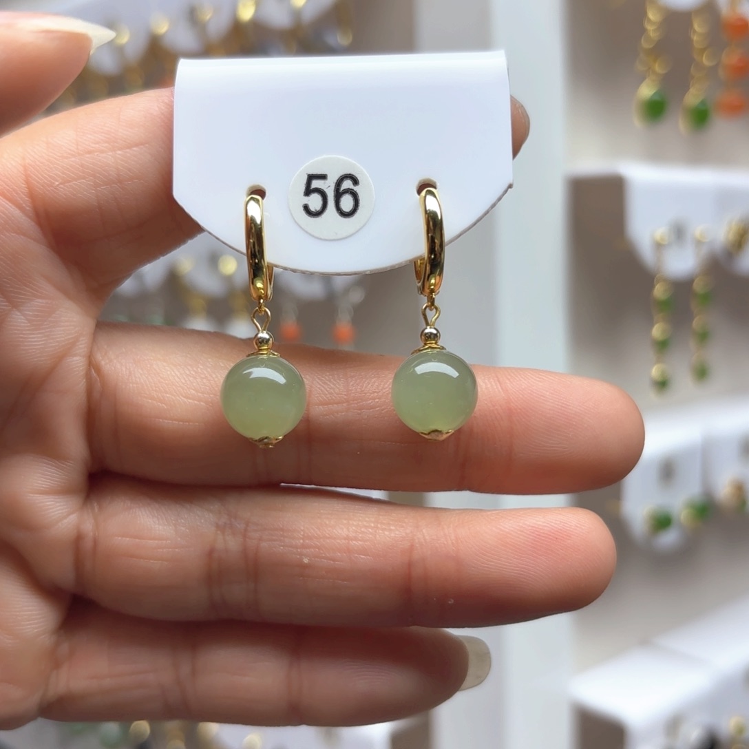 和田玉耳饰银S925镶嵌