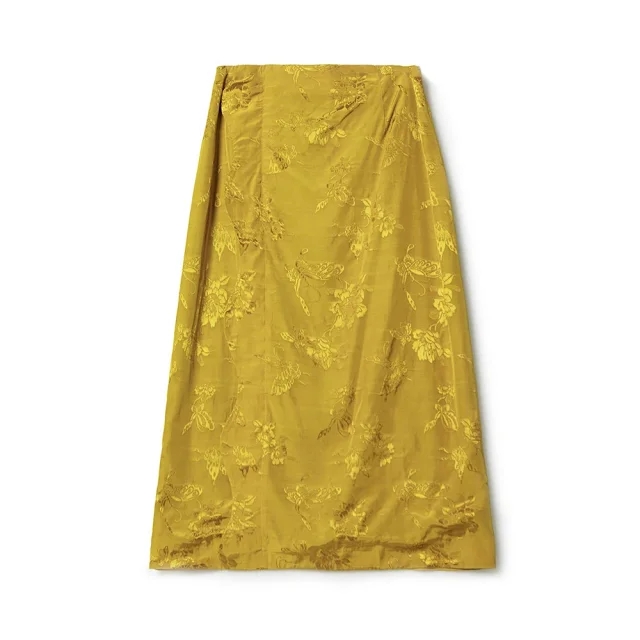 【暖秋专属】琉璃黄新中式花朵蝴蝶提花半身BQ22367