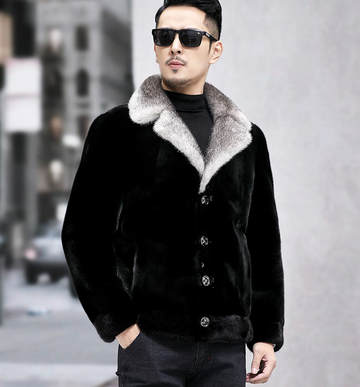 进口水貂短款夹克外套整皮整貂男士保暖貂皮大衣