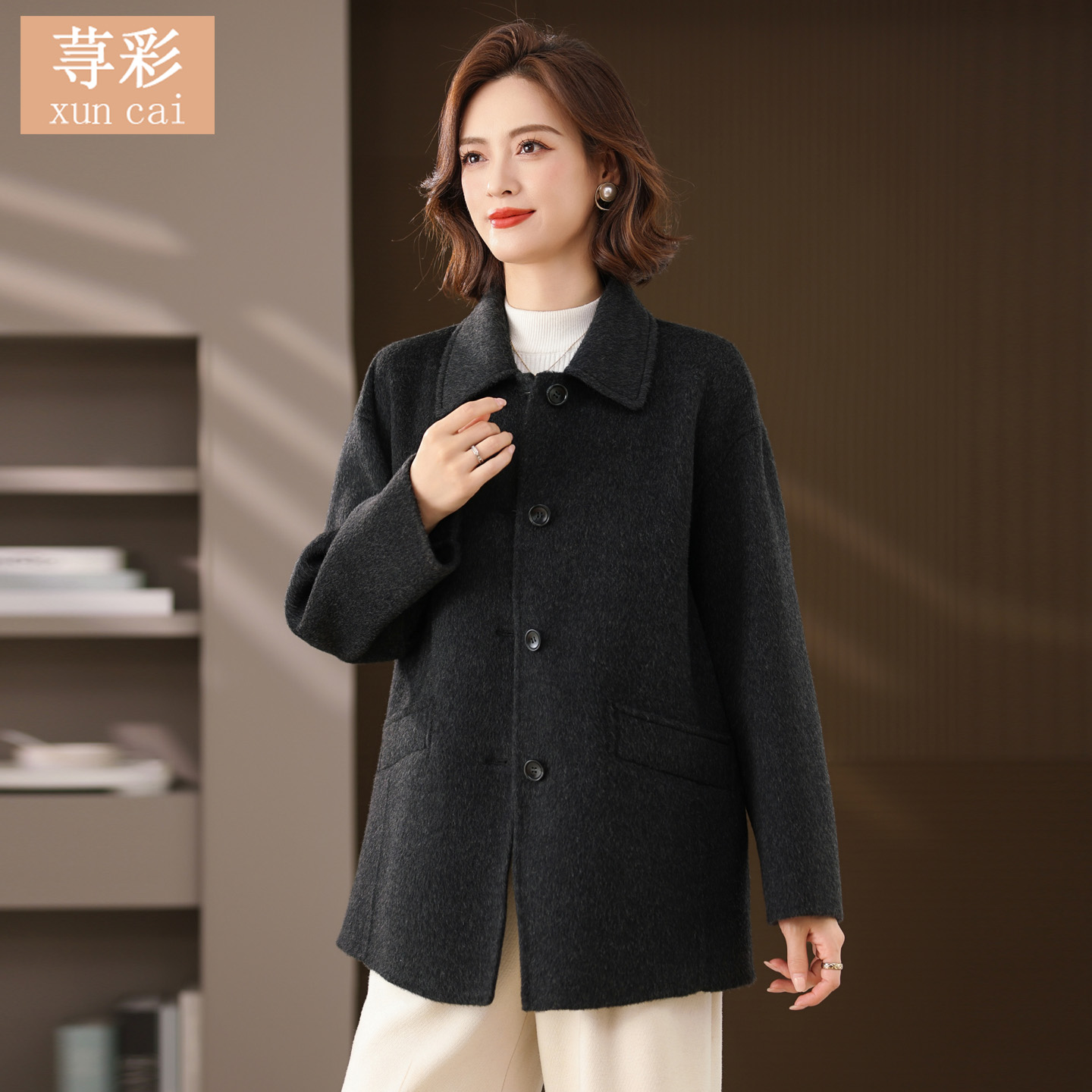 双面羊毛大衣女短款新款中年妈妈洋气高贵骆驼绒高级感毛呢外套