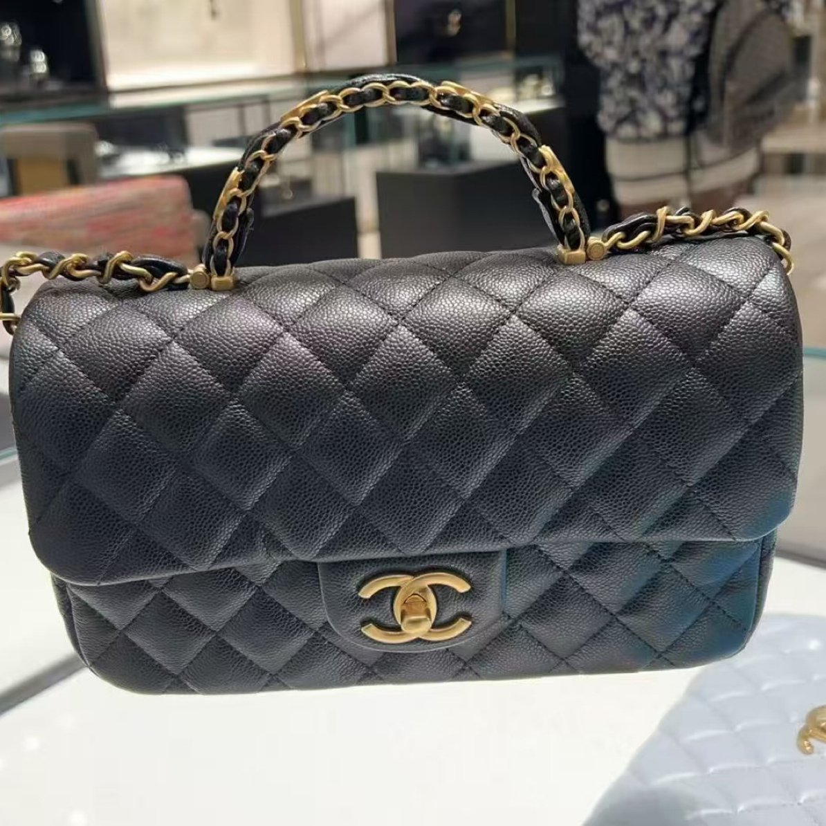 未使用 Chanel/香奈儿 25B 新款手柄黑金荔枝皮CF 大mini包包