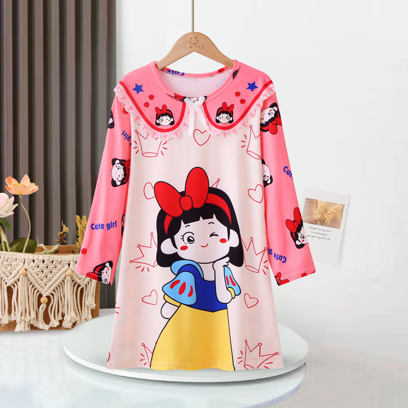 春秋女童睡衣裙儿童睡裙家居服长袖薄款空调服中大童可爱超萌睡裙