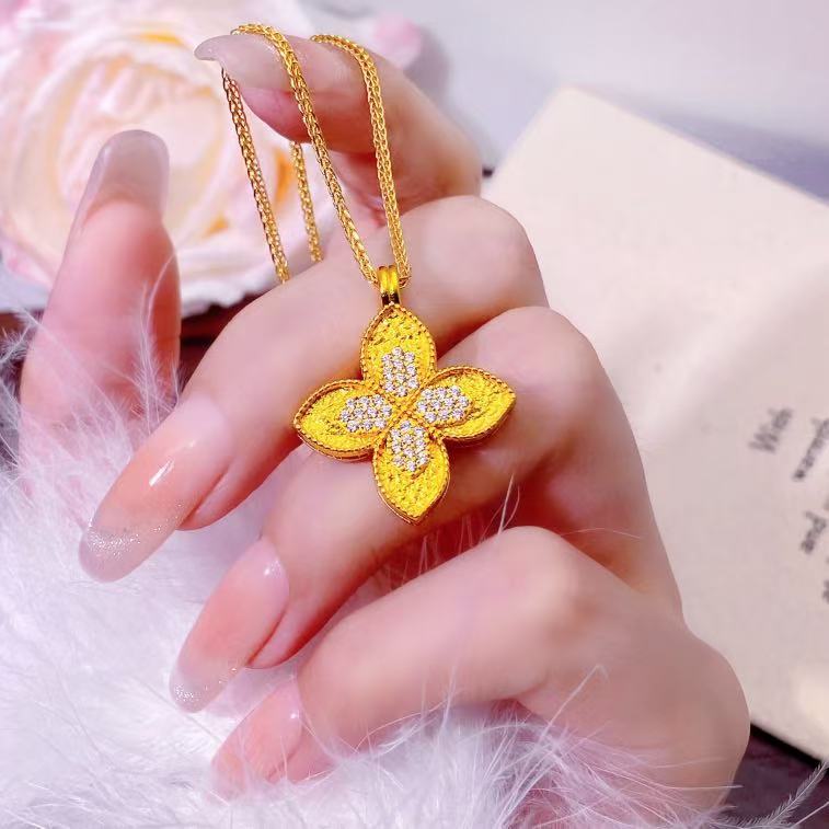 福韵天玺 铜合金项链 《韵系列》拉丝点钻四叶草项链饰品轻奢时尚