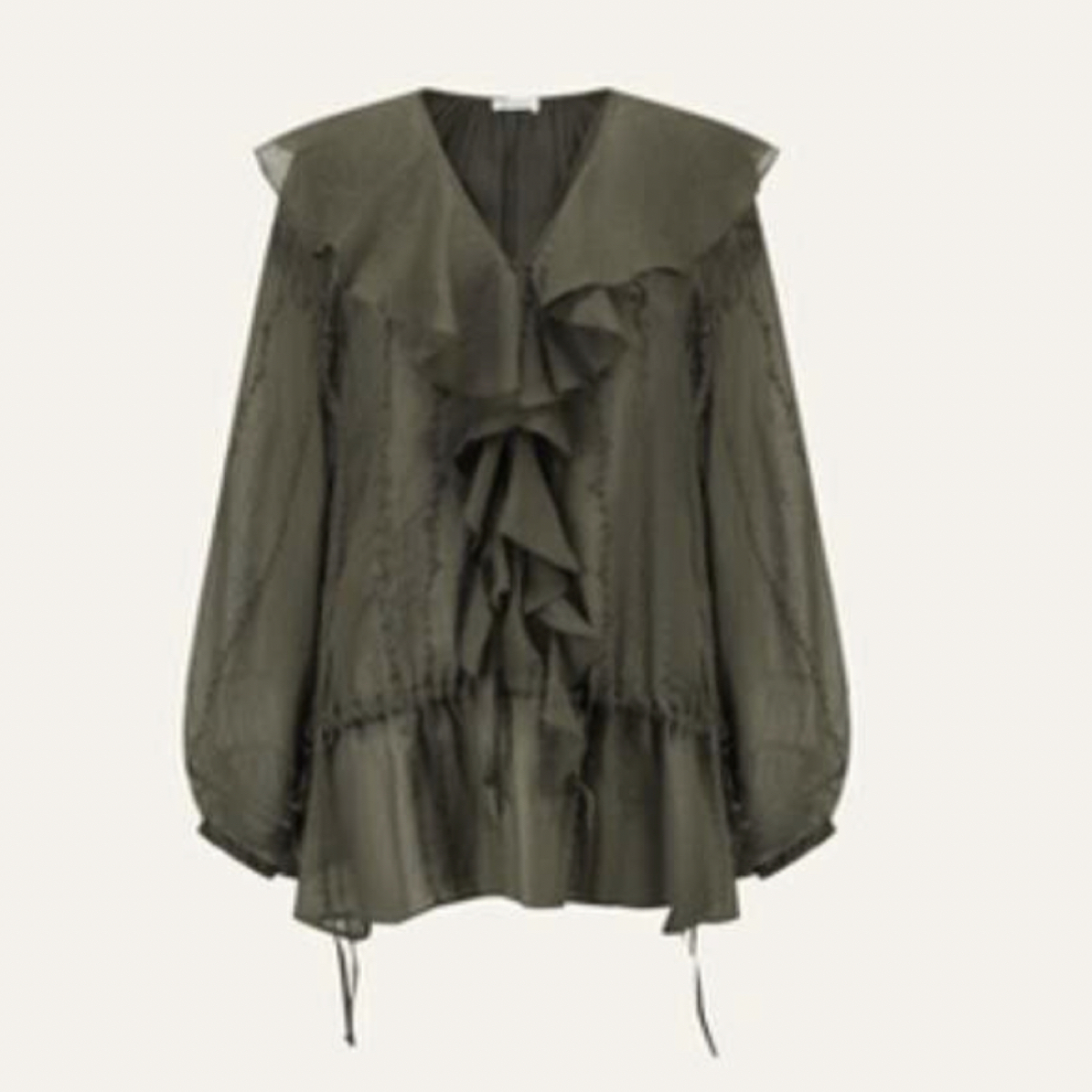 INTO THE EAST 橄榄绿花边领绣花上衣