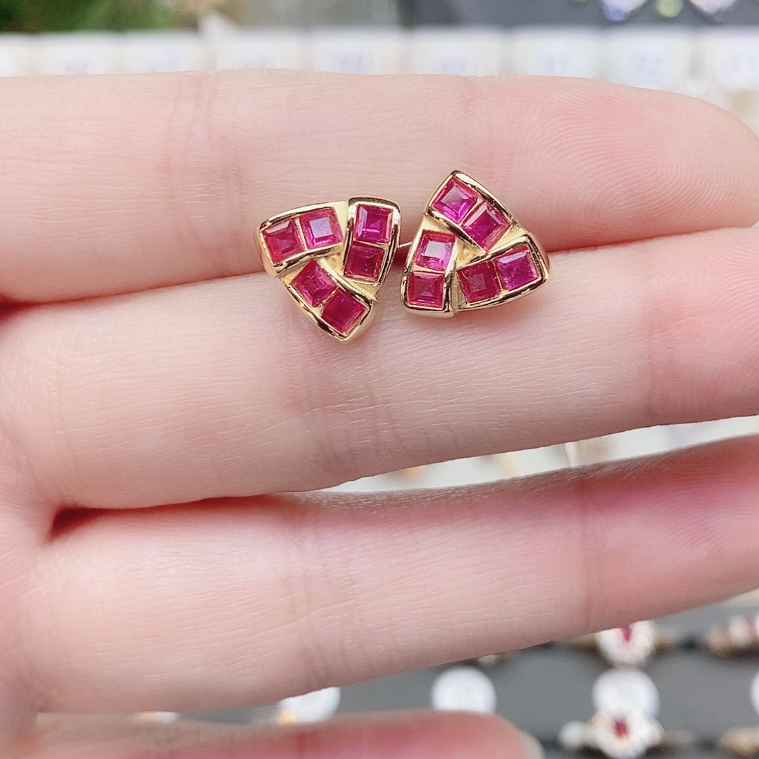 红宝石耳饰银S925镶嵌