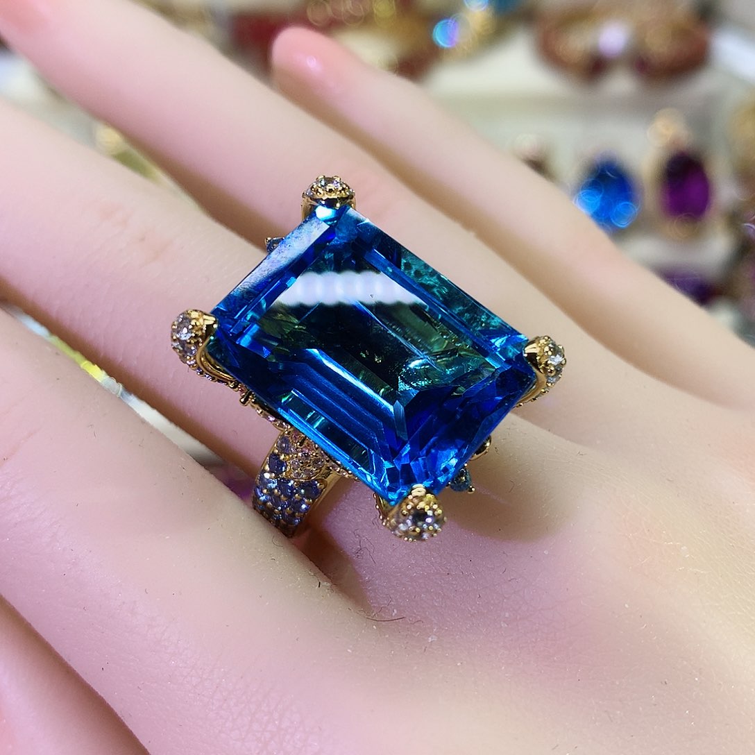 托帕石戒指银S925镶嵌