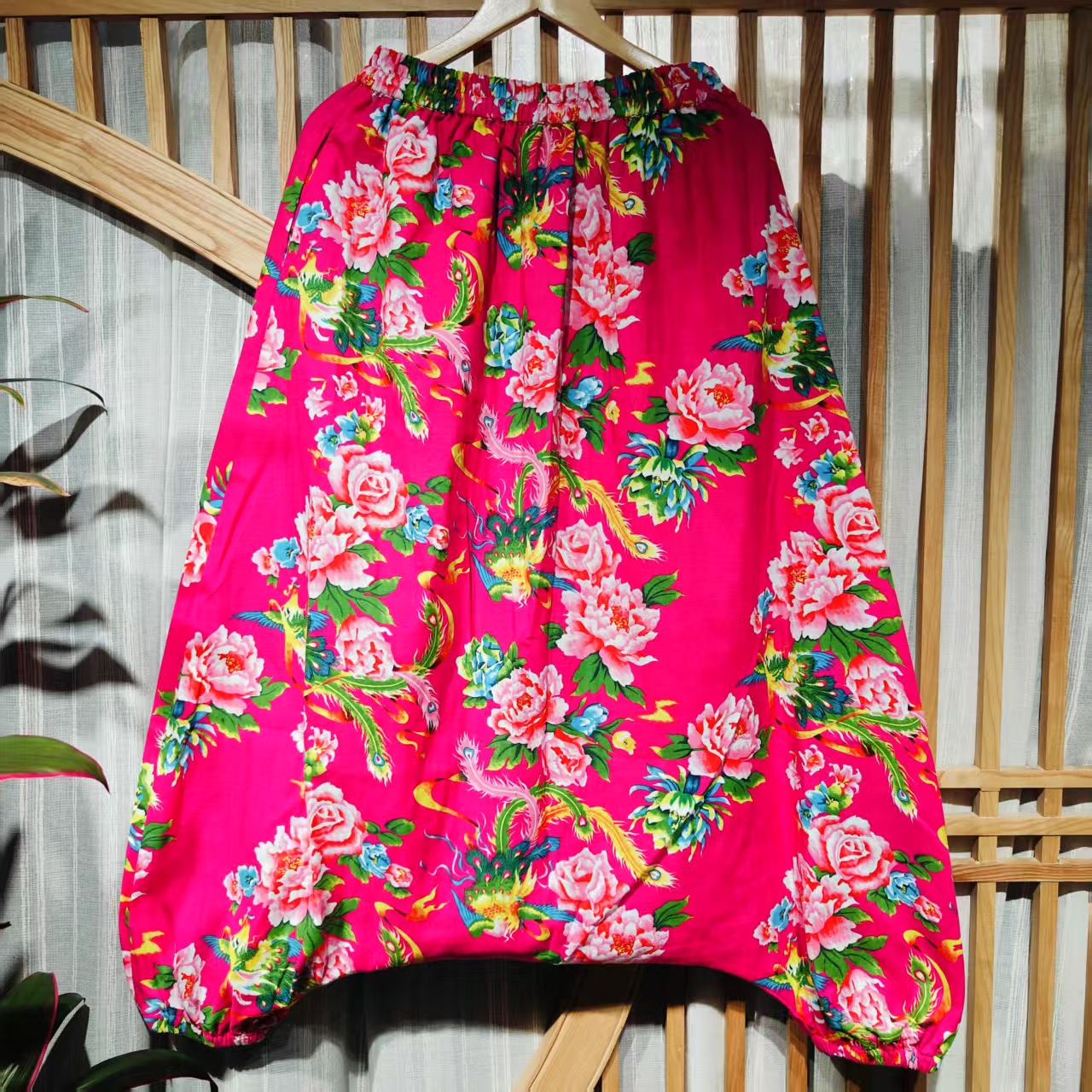 （HK25007-1）凤徕兮私人定制玫粉色底被单面全松紧加衬垮裤