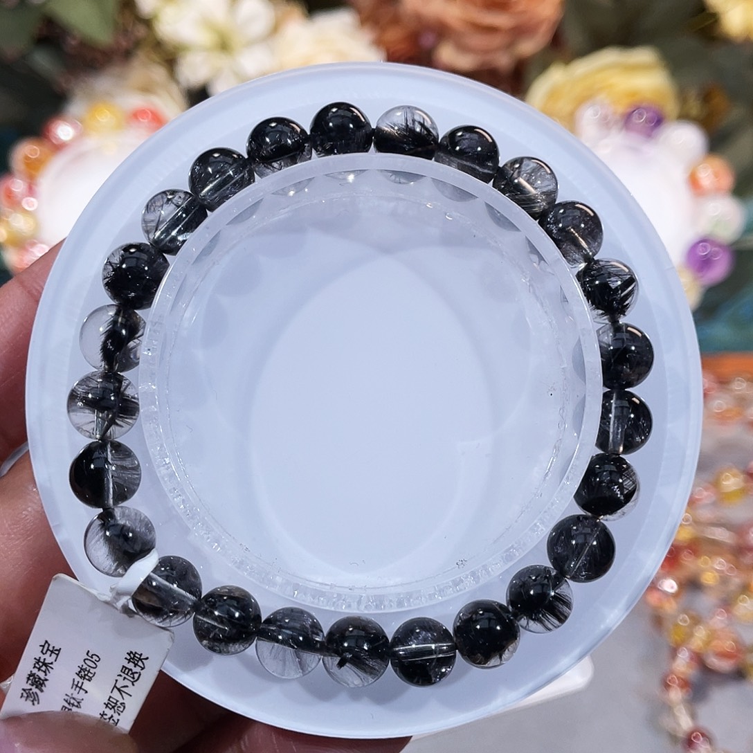 水晶手链未镶嵌、黑银钛、7*