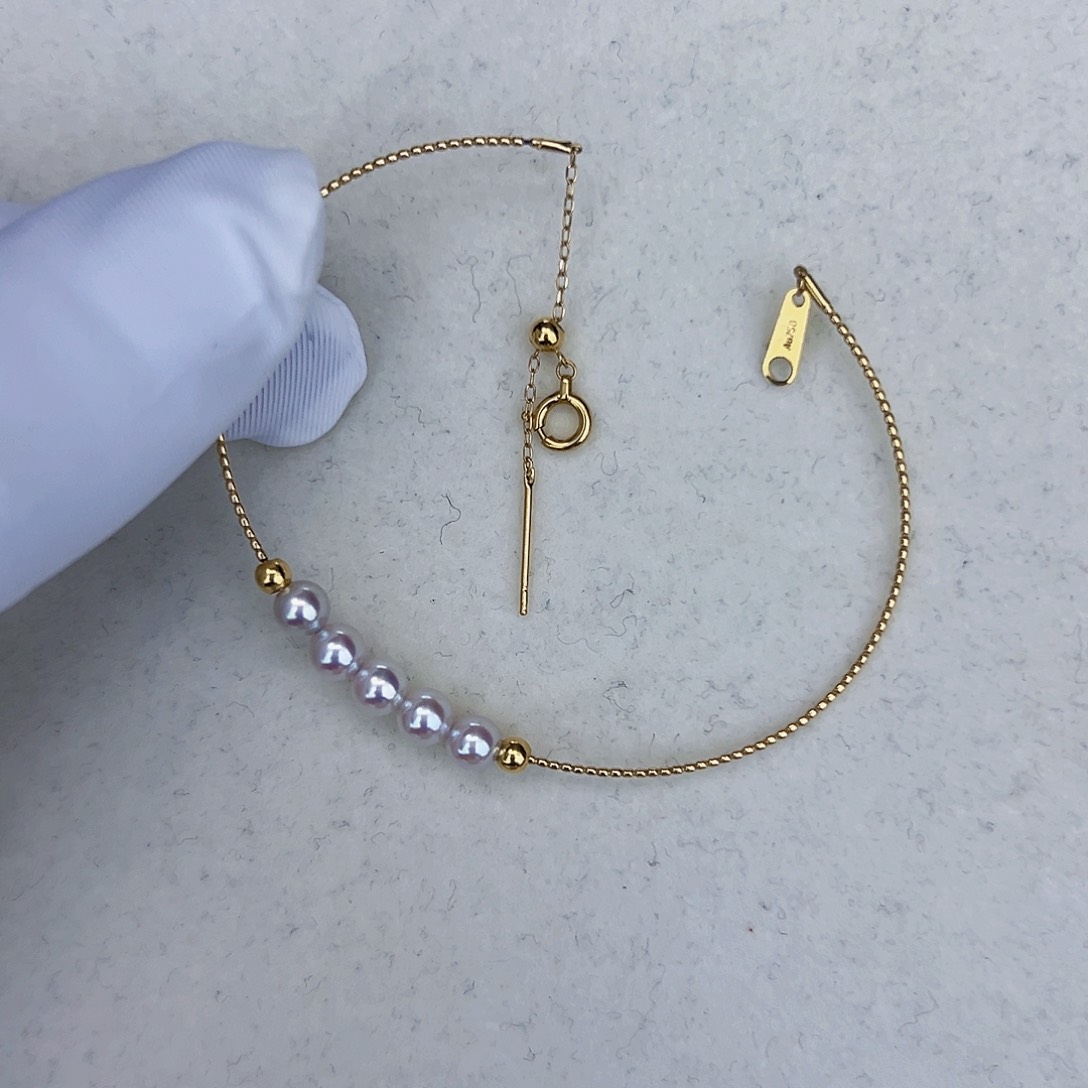 海水珍珠海水akoya五珠手链4-5mm18K金镶嵌