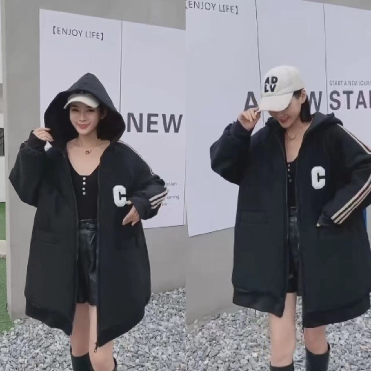 222反季福利韩版趴条C字母棉服