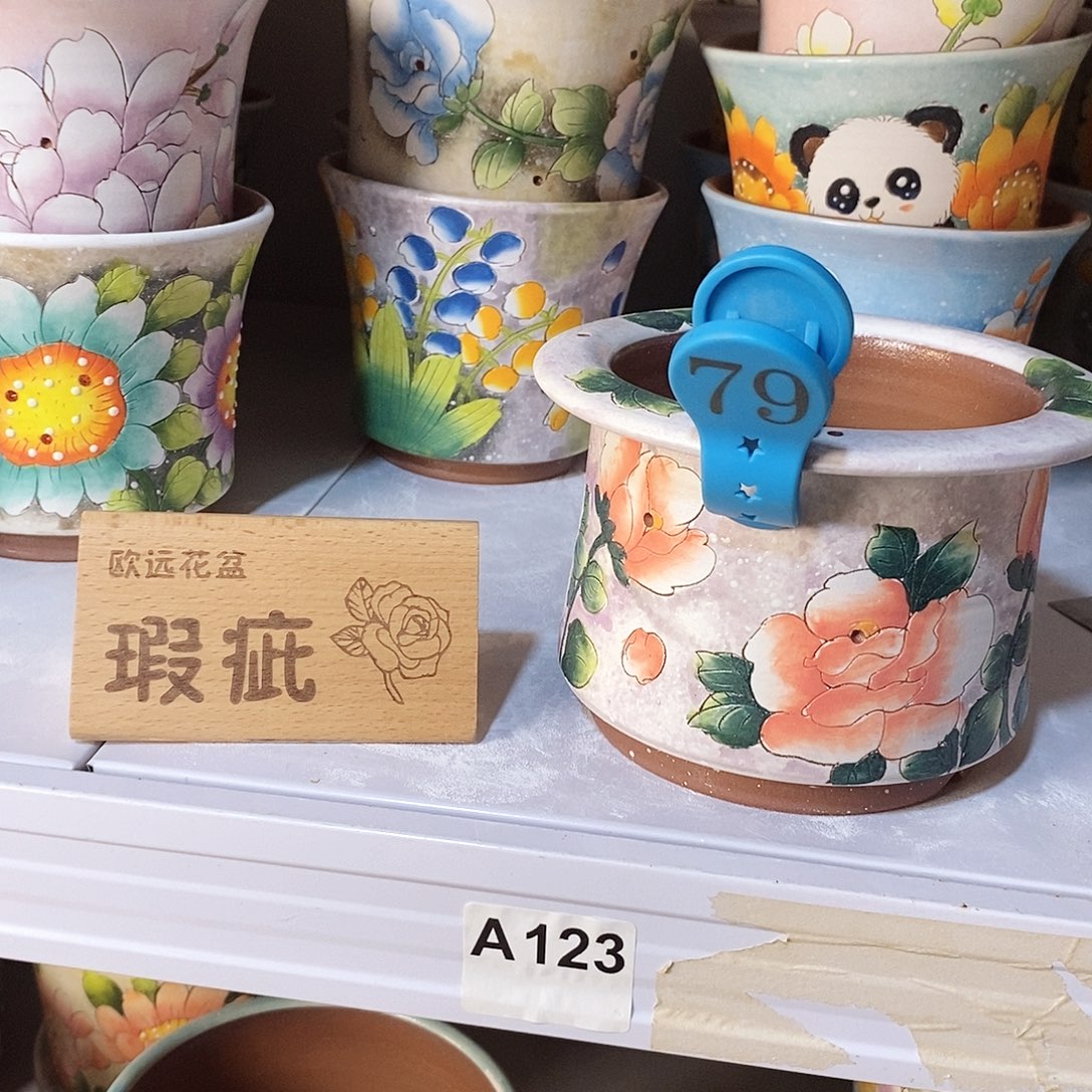 紫砂花盆红陶手绘花盆