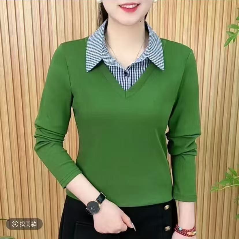 高档时尚洋气POLO衫纯色显瘦打底衫女新款气质长袖休闲翻领上衣卫