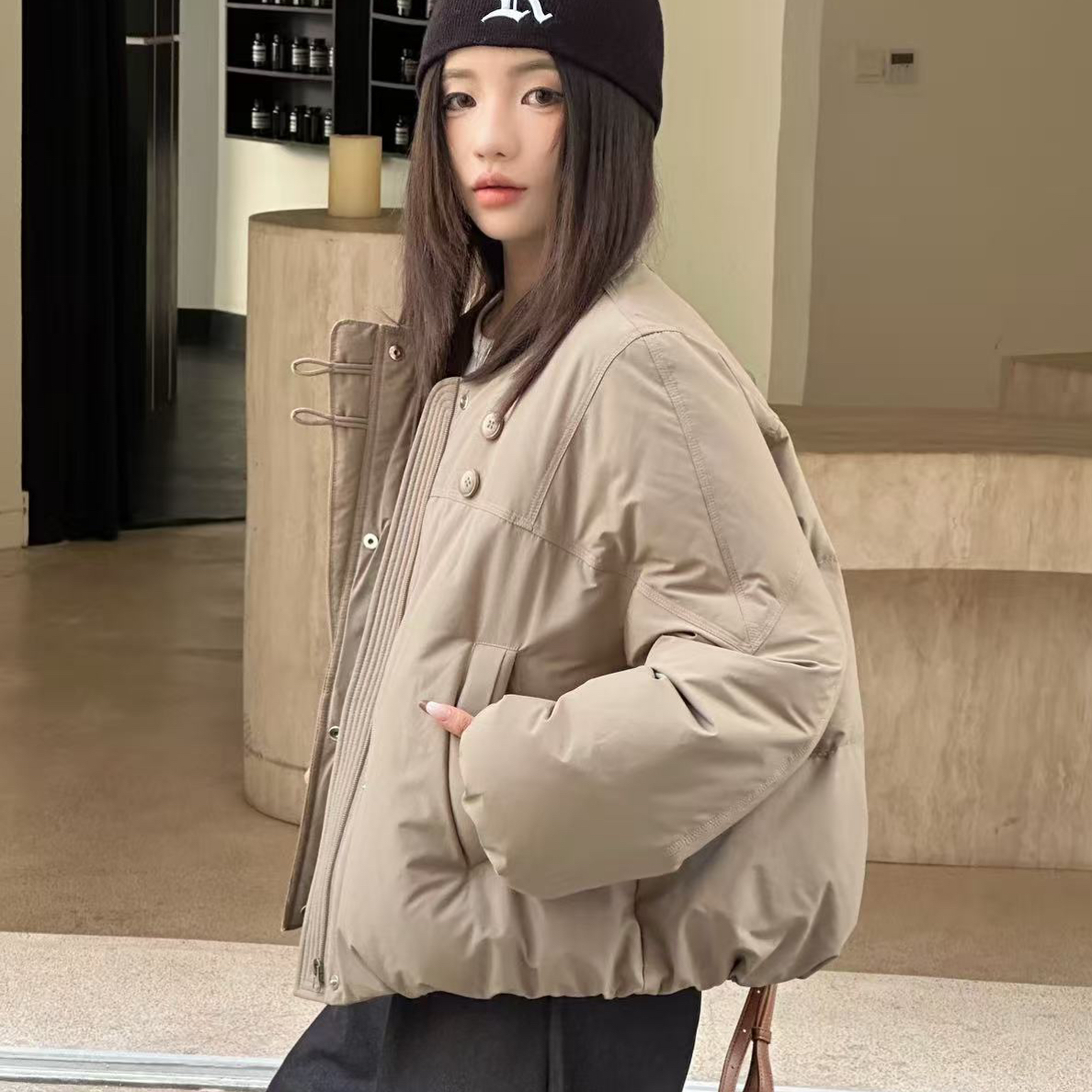 （衣长57）8959灰色韩系休闲风短款羽绒服冬季新款加厚外套